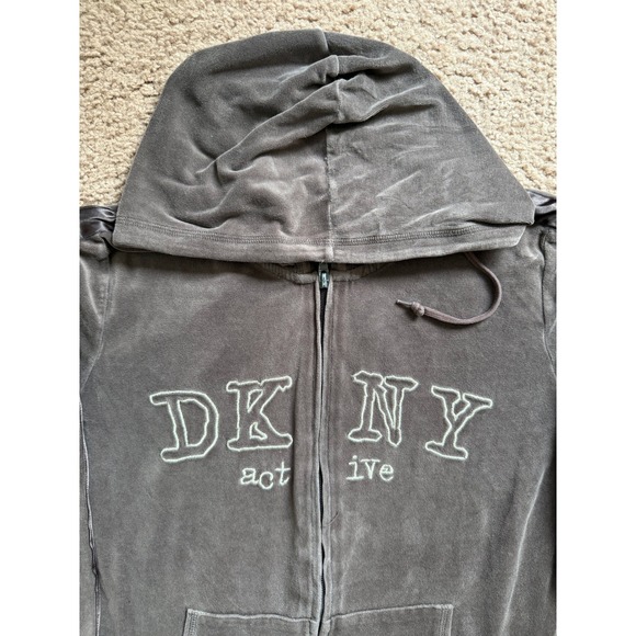 DKNY Active Zip Up Hoodie Womens Large Brown Casual Athletic Style Y2K - Picture 4 of 8